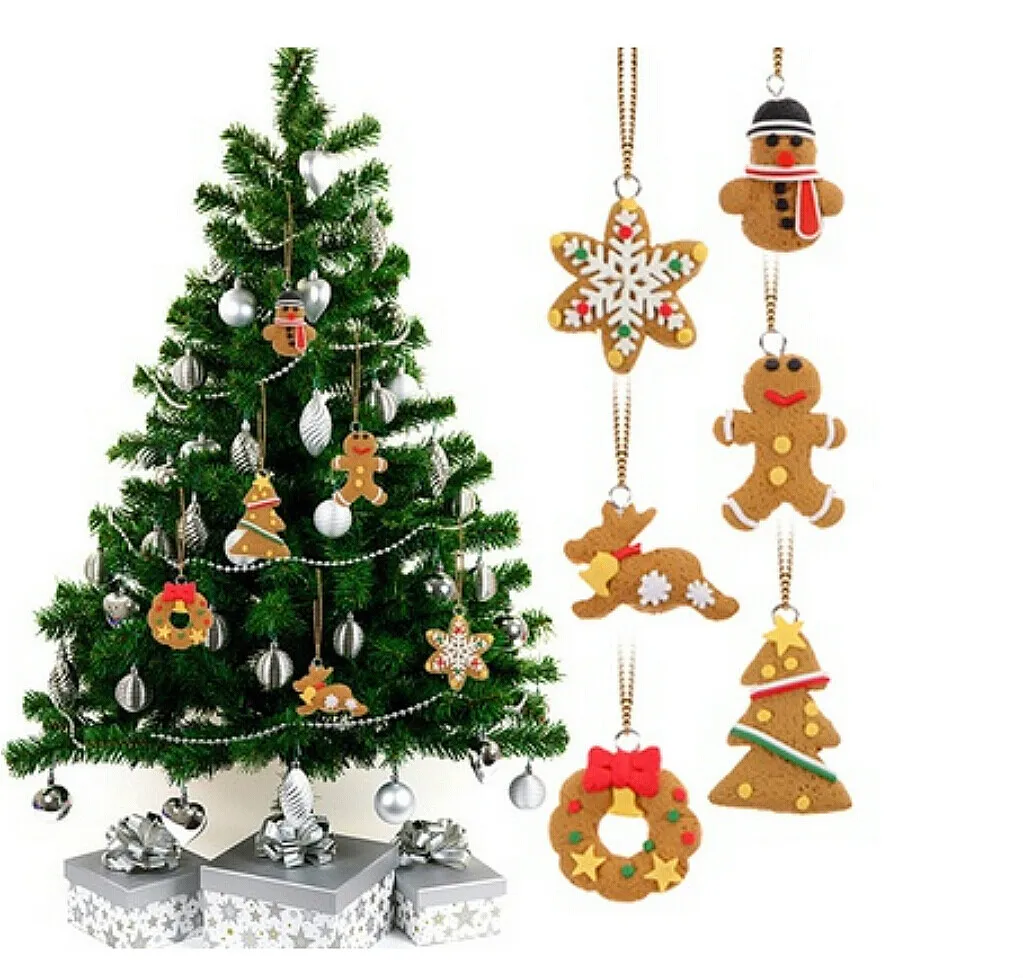 

6pcs/set Soft Pottery Snowflake House Christmas Tree Gingerbread Doll Pendant Ornaments Christmas Tree Decoration Gifts