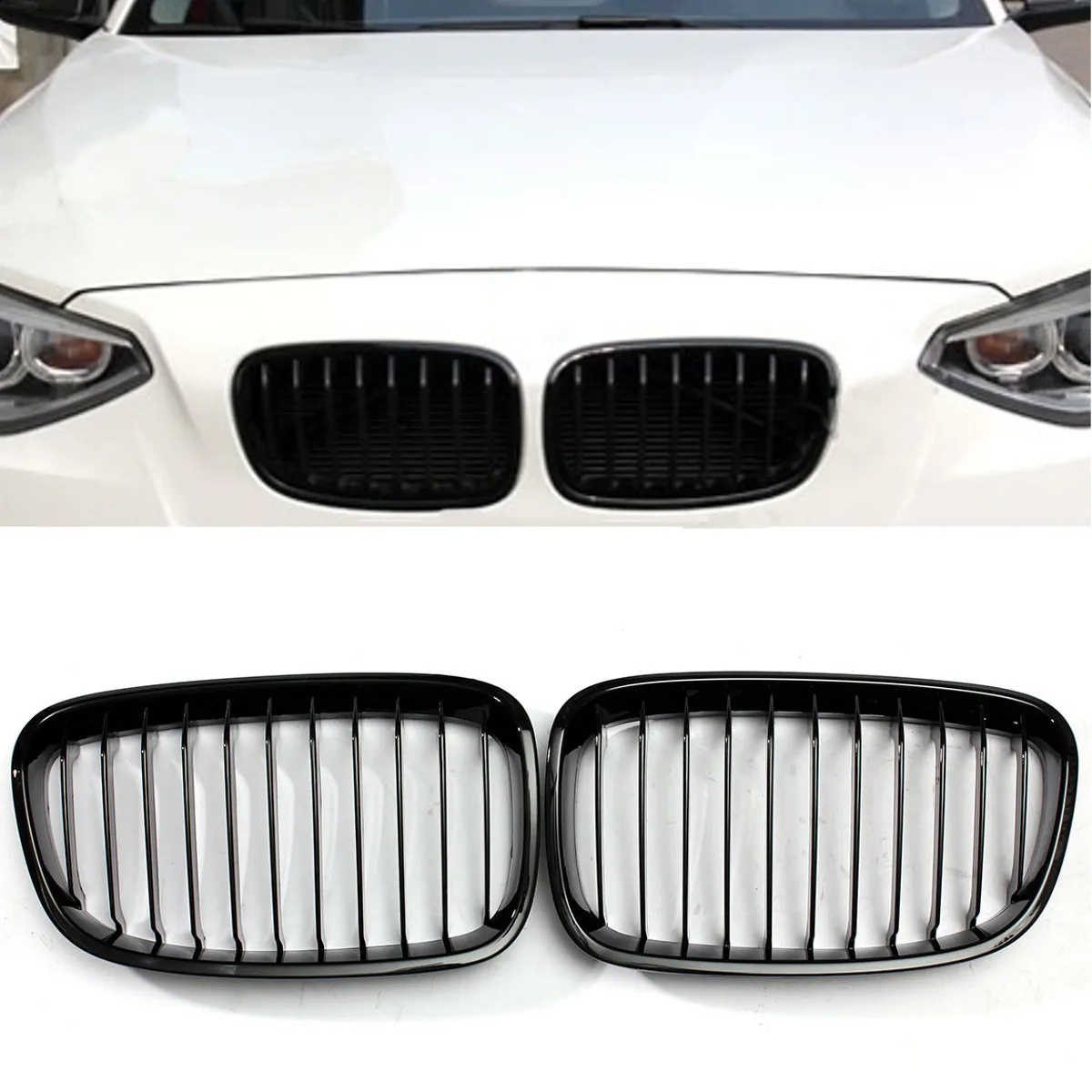 

2pcs Gloss Black Car Front Kidney Grille Grill For BMW F20 F21 1 Series 2011 2012 2013 2014