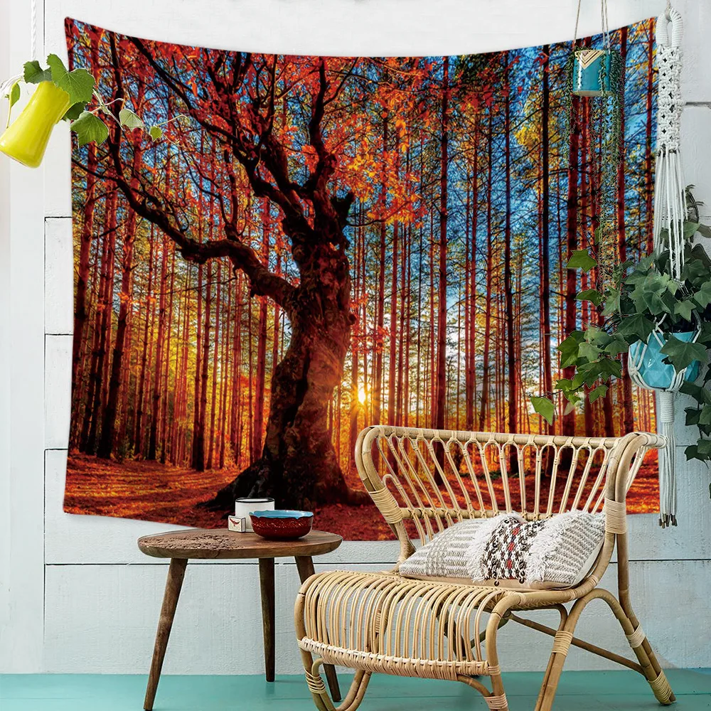 

Autumn Forest Tree Wall Hanging Tapestry For Bedroom Dorm Decorative Cloth Tapestries