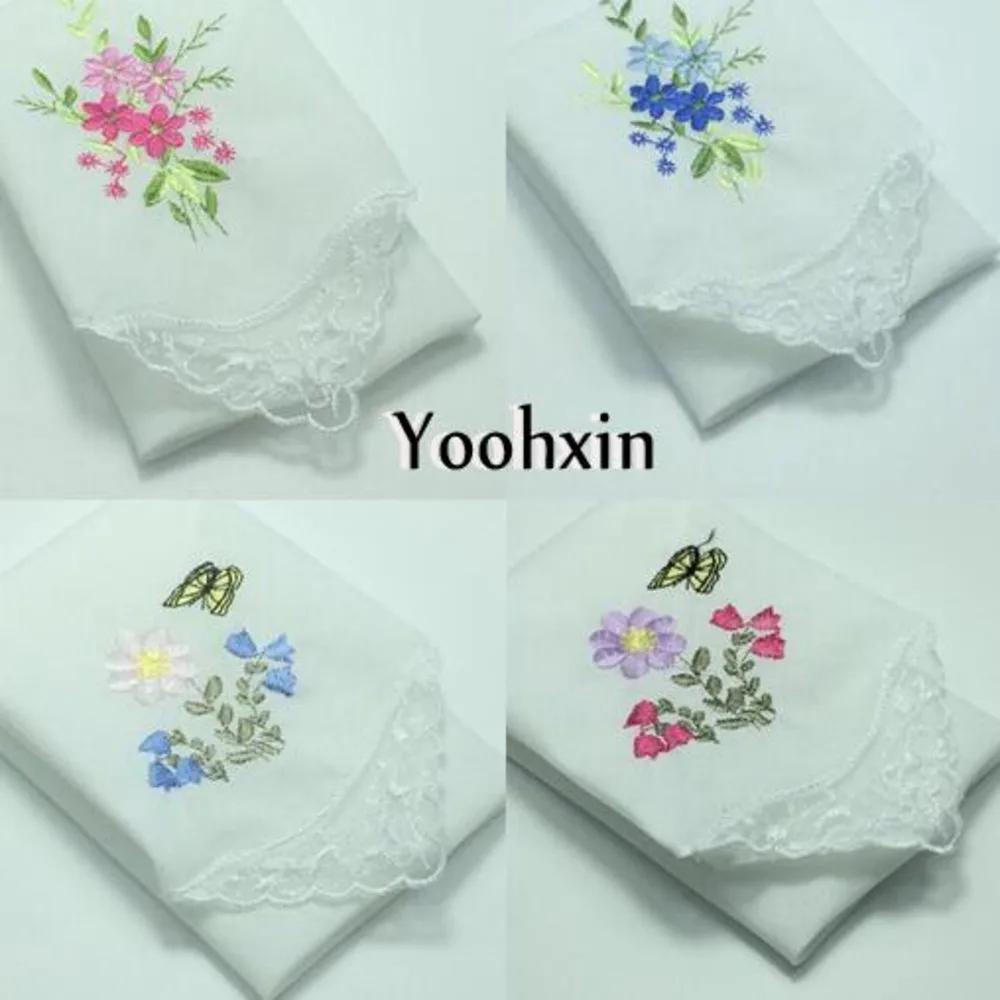 

6pcs/lot 30CM HOT Retro White Cotton Handkerchief Embroidered Square Towel Women Children Lace Christmas Lady Hanky Wedding Gift