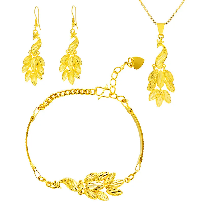 

Exotic Ethnic Phoenix Dubai Plated Gold Jewelry Sets For Women Jewellery Set Ethiopian Jewel Brass Earring Necklace Bracelet