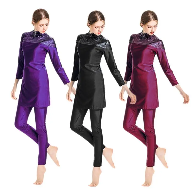 

Sexy Women Slim Bikini Split Swimsuit 3-Piece Set Bundled-Up Plus Size Swimwear Slim-Fit Long Sleeve Top Sunscreen Long Pants
