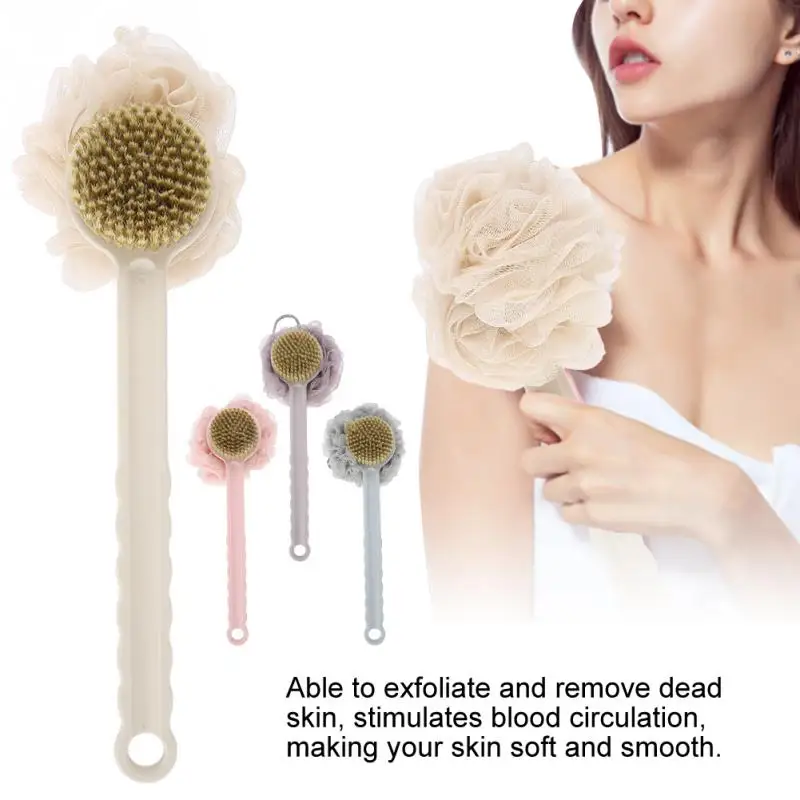 Soft Bath Brush Long Handle Shower Exfoliating Brush Bath Mesh Ball