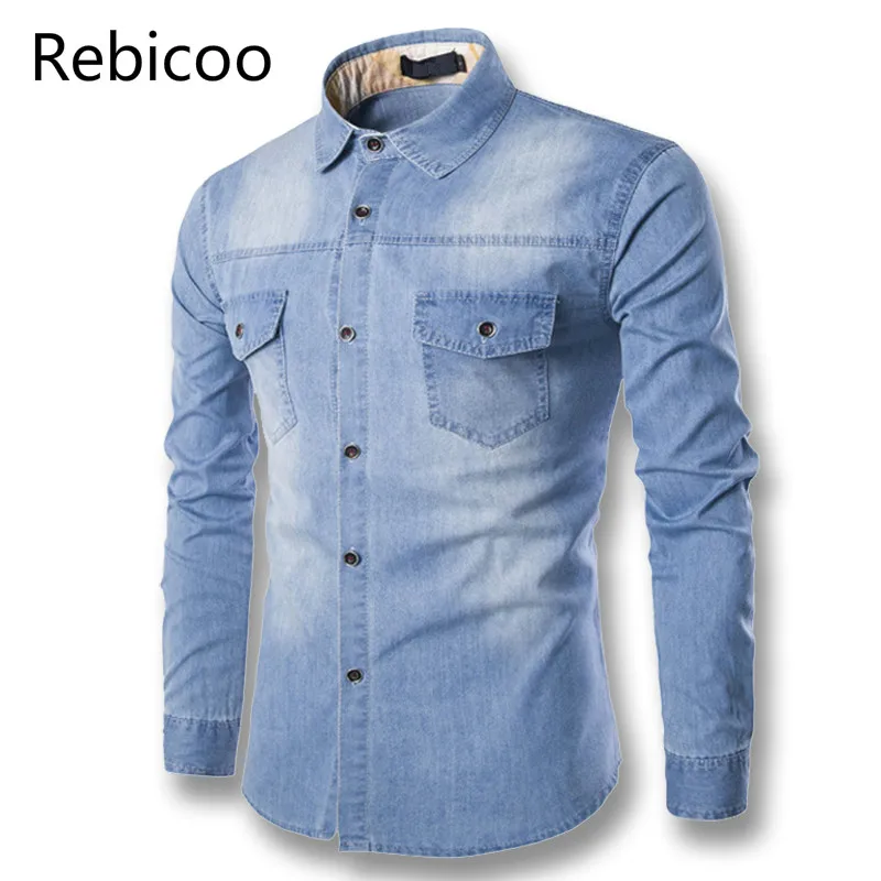 

New Men Denim Jeans Shirts 2019 Fashion Men Shirt Long Sleeves Plus Size Men Shirts Hombre Camisa Masculina M-6XL Spring Autumn