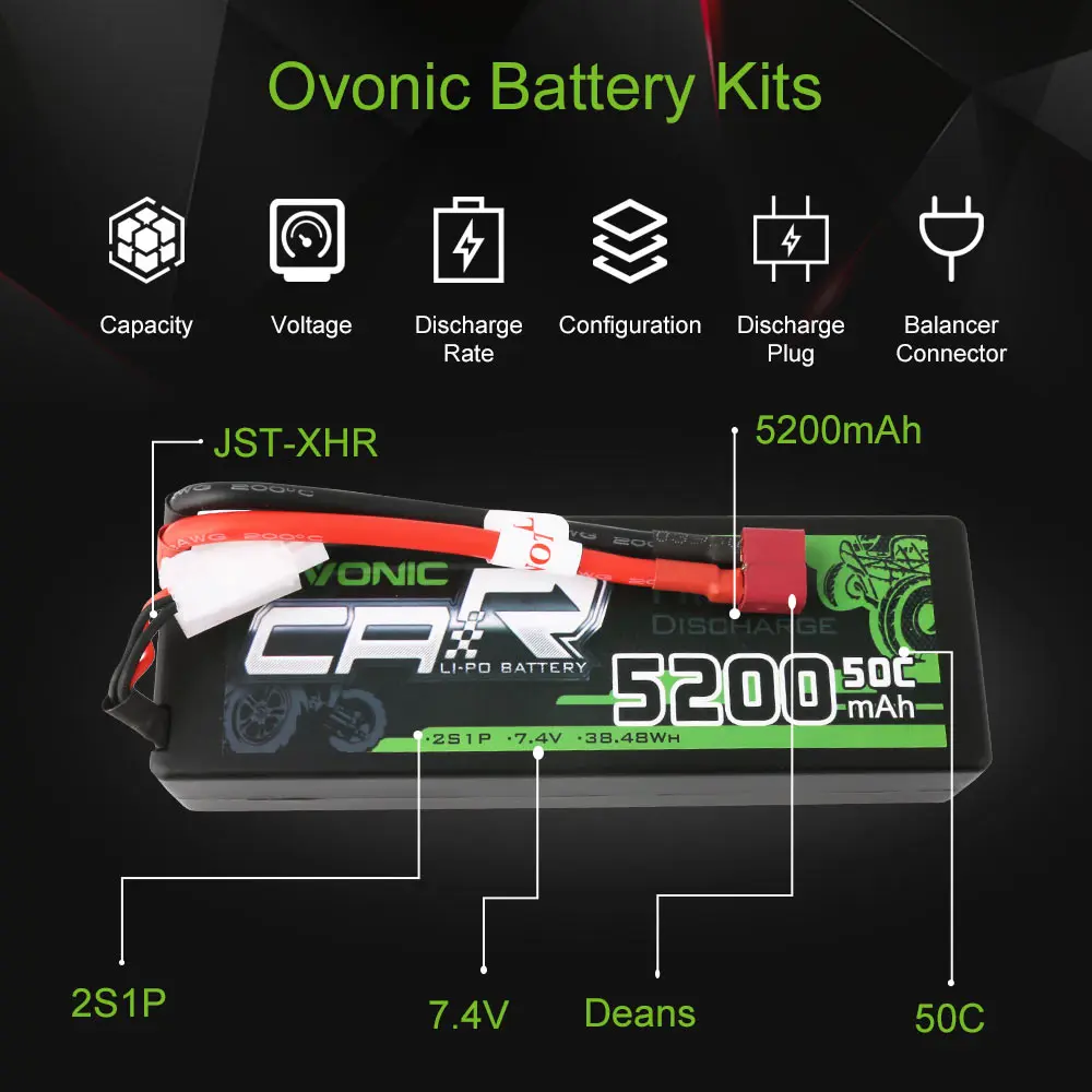 2 упаковки аккумуляторов OVONIC 5200 мАч 50C Lipo 2S 7 4 В Твердый Чехол для Traxxas Slash Losi HPI Yokomo