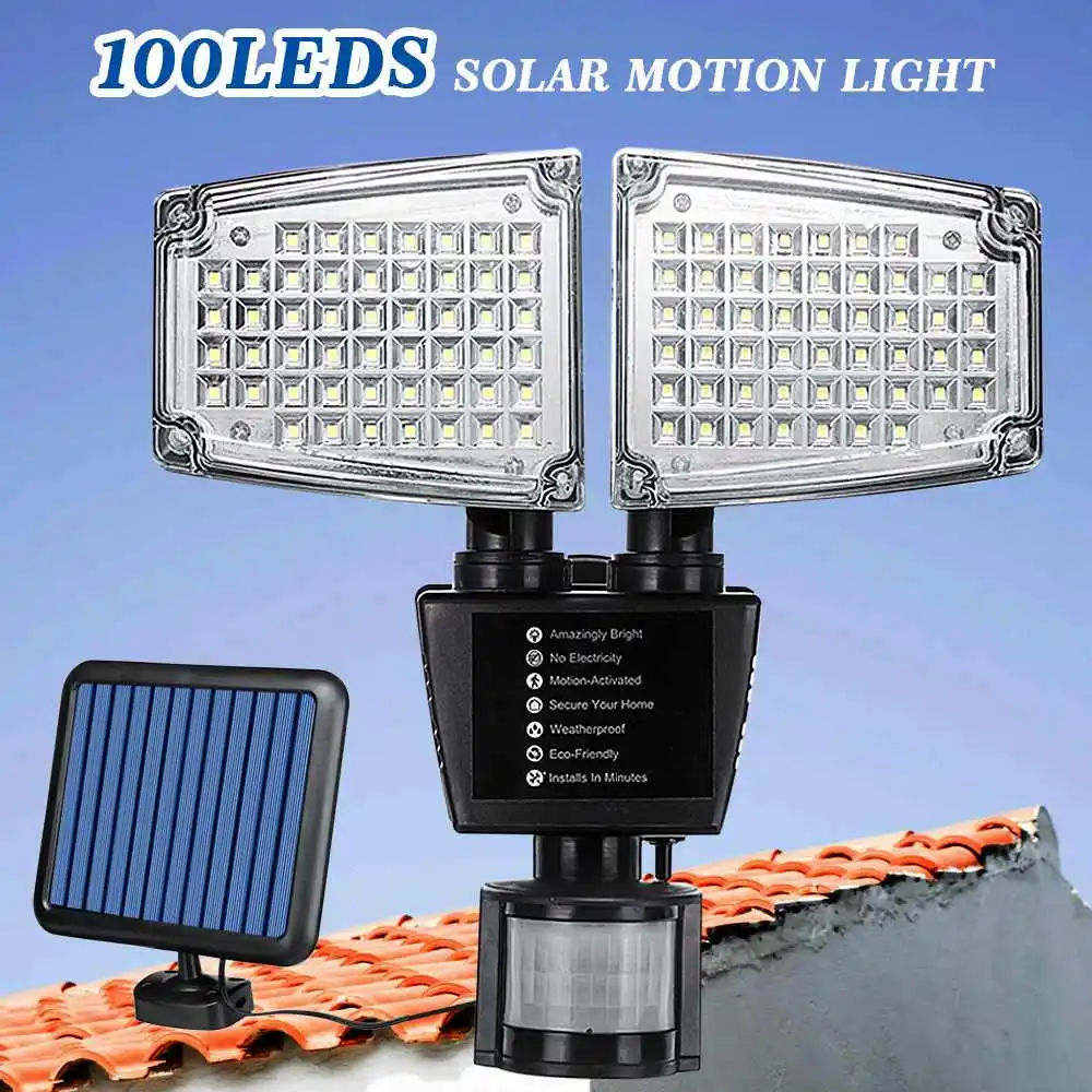 

IP65 Solar Powered Motion Sensor Light, 800Lumen 100LEDs Adjustable Head IP65 Waterproof Outdoor Security Light for Garden