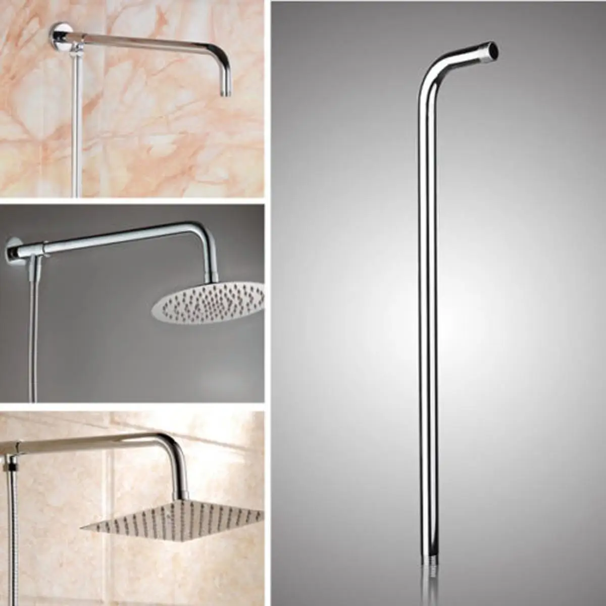 

G1/2" Stainless Steel Shower Head Extra Tube Chrome Shower Arm For Sprayer Bathroom Spray Nozzle Extension Pipe 150-520mm