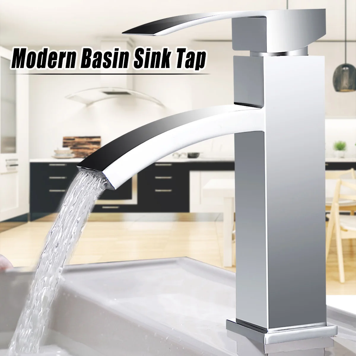 

Modern Single Basin Sink Tap Square Faucet Mixer Tap Chrome Small Mono Luxury Bathroom Kitchen Water Basin Faucets