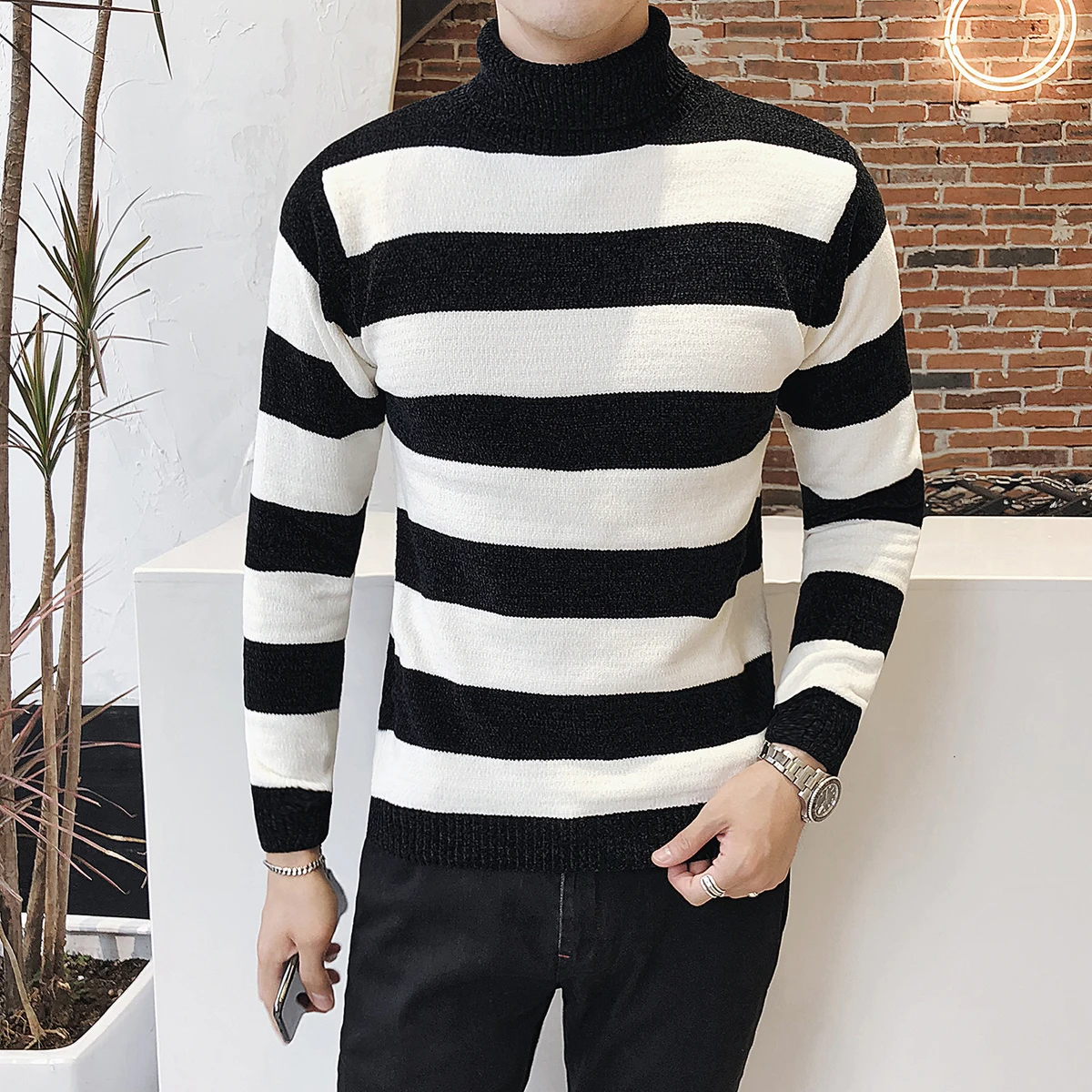 Autumn And Winter England High Lead Lapel Width Stripe Thick Wire Thickness Sweater dress Men's Wear cardigan men clothes Autumn And Winter England High Lead Lapel Width Stripe Thick Wire Thickness Sweater dress Men's Wear cardigan men clothes