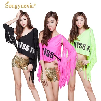 

Songyuexia Woman HipHop Modern Jazz dance Costumes Female Singer Tassel Cheerleading Performance Fluorescence Hip-hop Jacket