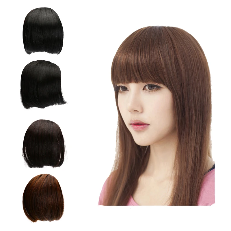 

1pc Natural Synthetic Short Fake Fringe Bang Hair Extensions Clip On Blunt Bangs Hairpiece Flase Styling Accessories Hair Net