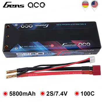 

Gens ace Lipo Battery 7.4V 5800mAh Lipo 2S Battery Pack 100C-200C Deans Plug Reliable Power for Racing Car High Performance
