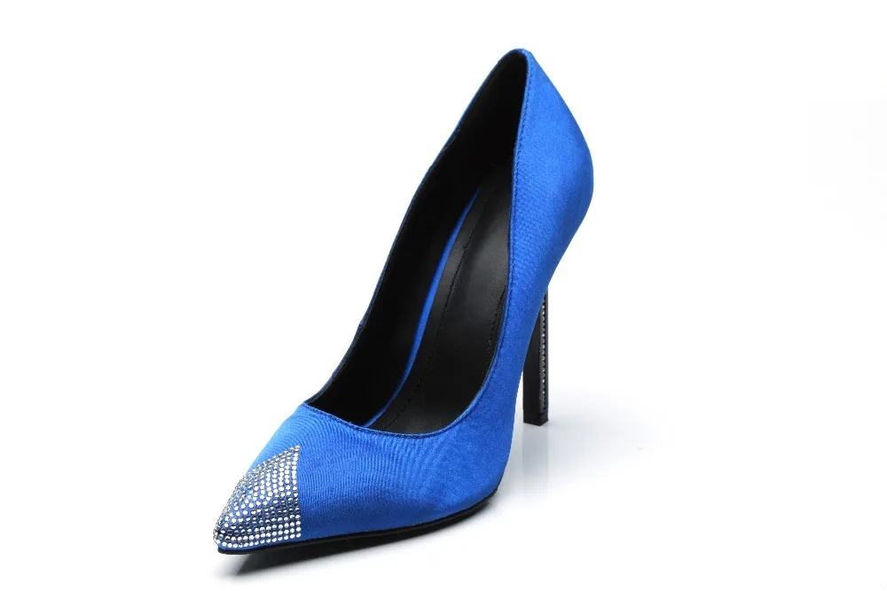

zapatos de mujer Shoes Woman Leather Satin Pumps High Thin Crystal Heels Crystal Pointed Toes Pumps Woman sapato feminino pumps