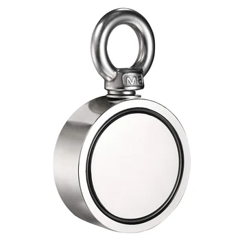 

Double Side Magnet Fishing,300Kg Combined Pulling Force,60Mm Diameter,Super Strong Round Neodymium Fishing Magnet With Eyebolt