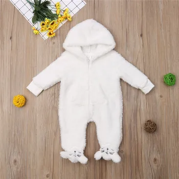 

Autumn Hooded Long Sleeve Jumpsuit Foot Solid White Pocket Boys Girls Clothing Outfits Clothes Newborn Baby Boy Girl Romper