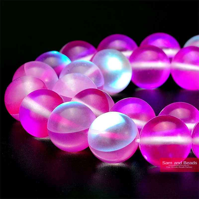 

A grade Austria Crystal Synthesis Glitter Rose Moonstone Beads For Bracelet Necklace Making 6/8/10/12 mm Strand 15''