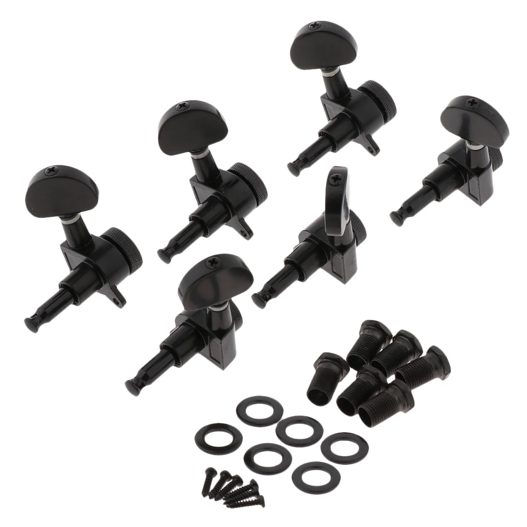 

3R3L Locked String Tuning Pegs Keys Tuners Machine Heads for Steel String/Electric Guitars Acces-Black