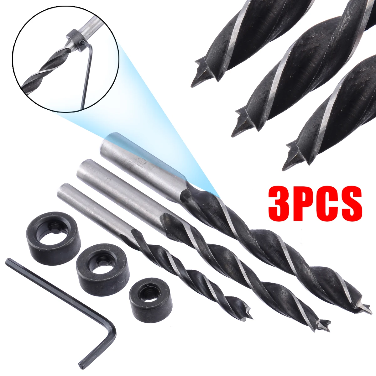 3pcs New 6mm 8mm 10mm Dowel Drill Set Carpenters Wood Drills Use With Pocket Jig Hardwood Drill
