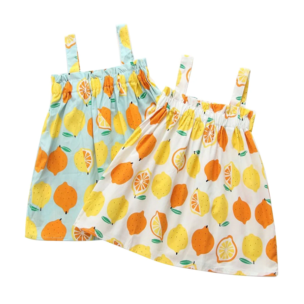 

2019 Fashion Summer Baby Girl Dress Sleeveless Lemon Printed Sundress Vintage Kids Dresses