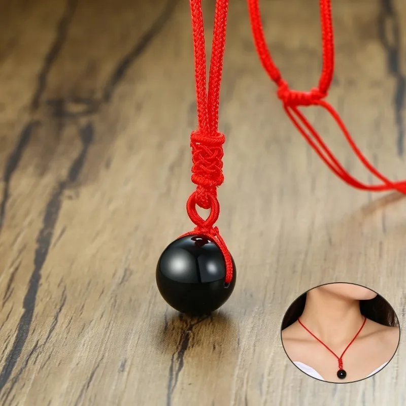

Vnox Natural Obsidian Good Luck Bead Pendant Adjustable Length Red Rope Chain Choker Necklaces for Woman Bijoux
