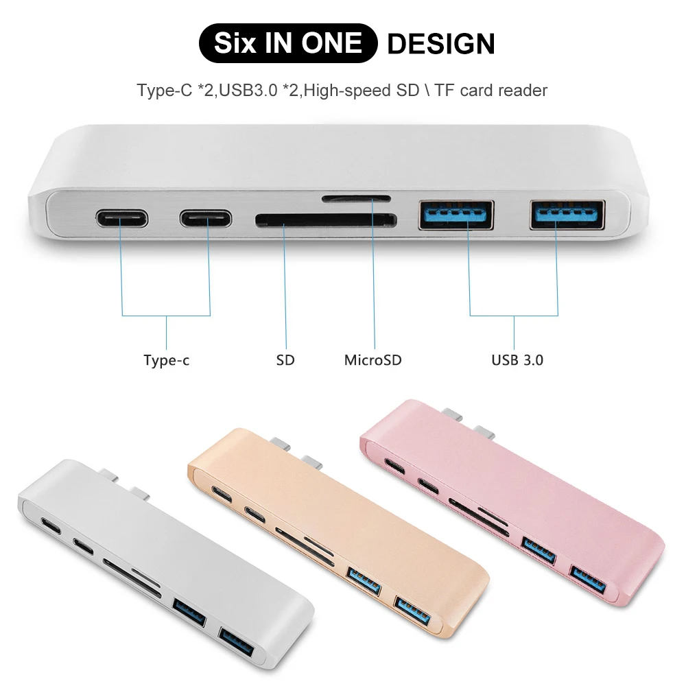 

6 in 1 USB Type C Hub to Card Reader USB C Hub 3.0 Adapter Combo with TF SD Slot for MacBook 12" Samsung Galaxy S9/S8 Huawei P20
