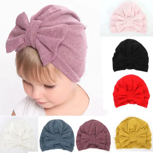 Newborn Baby Infant Girl gown clothes Comfy Bow knot Hospital Beanie Hat SET