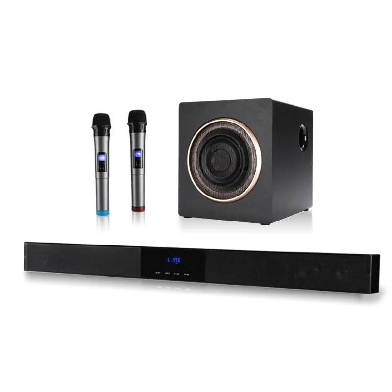 WENGE 60W Remote TV Soundbar Speakers + Home Subwoofer Wireless Karaoke Microphone set Wall Mounted Home Theater Speakers