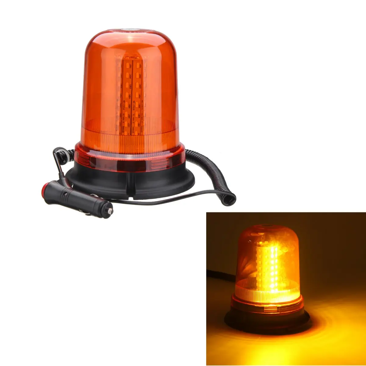 

12-24V 80 LED Magnetic Mount Rotating Flashing Amber Dome Beacon Recovery Warning Light