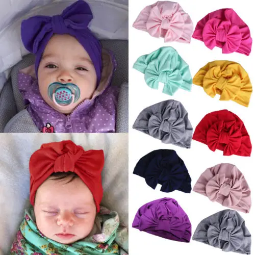

Fashion Baby Girls Boys Solid Color Bow Knot Wrap Hats Newborn Infant Cap Beanie Hats For Bay 0-12 Months