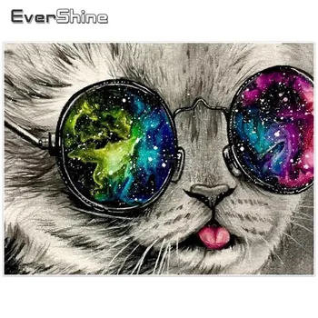 

EverShine Diamond Embroidery Cross Stitch Full Round Diamond Painting Cat Pictures Of Rhinestones Embroidery Diamond Animals