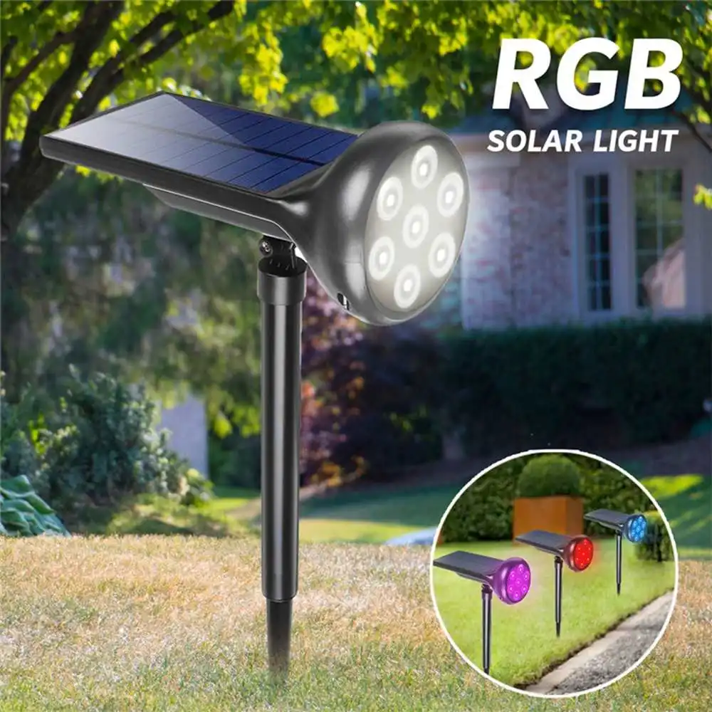 

RGB 7 Colors Outdoor Garden Light Solar Powered Waterproof LED Flood Spot Light Landscape Patio Lawn Wall Lamp Yard Path Light