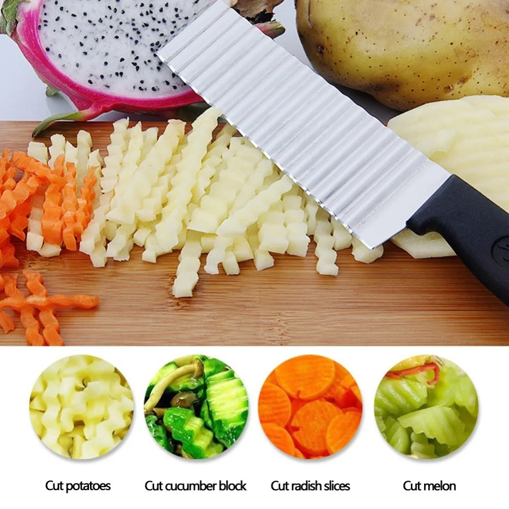 

1pcs French Fry Cutter Potato Wave Knife Chopper Potato Stainless Steel Serrated Blade Easy Slicing Banana Fruits Kitchen Tool
