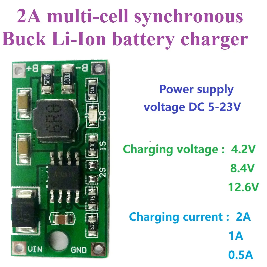 

DC 5-23V to 4.2V 8.4V 12.6V 1S 2S 3S Multi-Cell Li-Ion Lithium Battery Charger for Solar charging Portable device