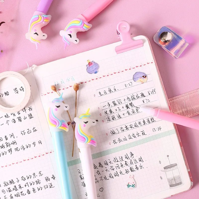 Kawaii Единорог ручки милые Светодиодные Гелевые Ручки Новинка обычные для детей