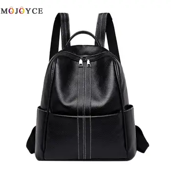 

Simple Design Solid Color Women Backpack Soft PU Leather Shoulder School Travel Knapsack Backpack Female