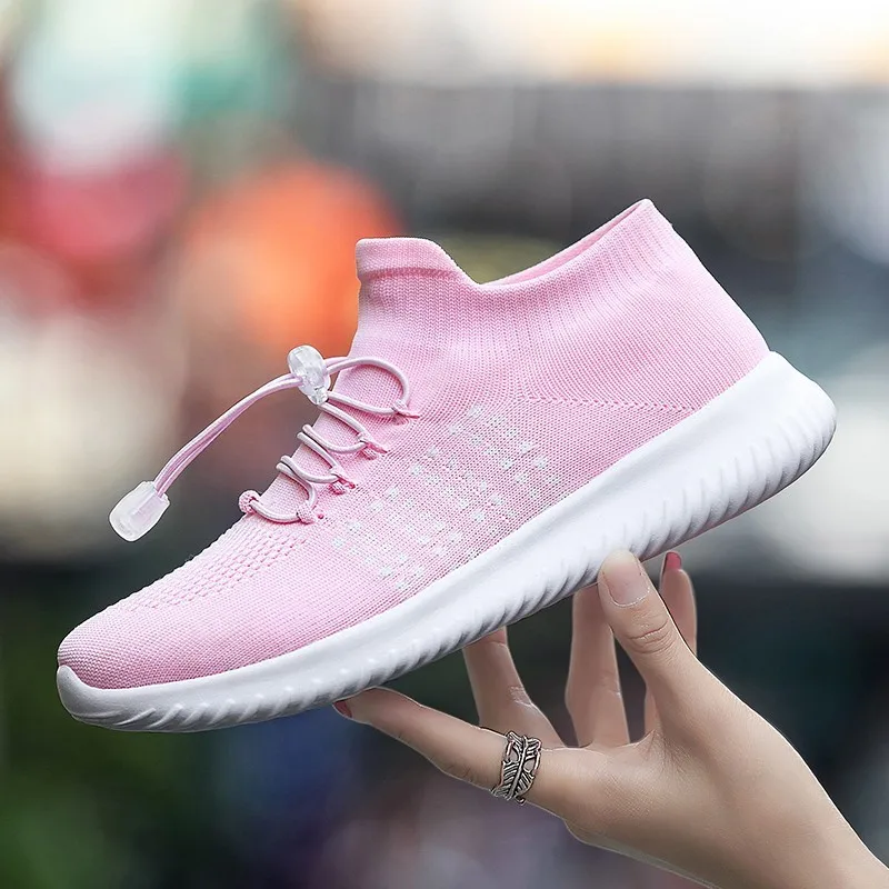 

High Quality Pink Woman Sneakers New Mesh Breathable Sports Shoes For Female Sock Running Shoes Girls Walking Jogging Footwears
