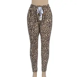 Стильный Для женщин штаны с леопардовым принтом брюк свободные модные повседневные узкие брюки Высокая Талия ботильоны-Длина эластичный
