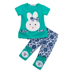 Хлопковая мягкая одежда для маленьких девочек с героями мультфильмов, милый кролик Банни, топ с короткими рукавами, футболка и штаны