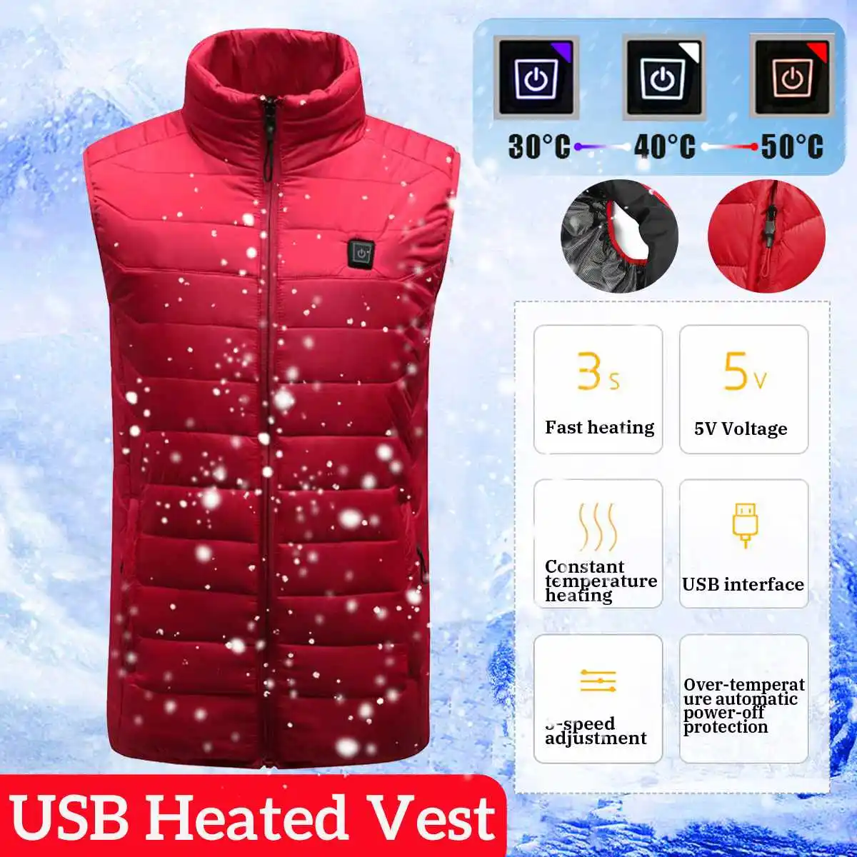 

New Smart USB Heating Vest Graphene Safety Intelligent Thermostatic Heating Vest Outdoors Winter M/L/XL/2XL/3XL/4XL/5XL