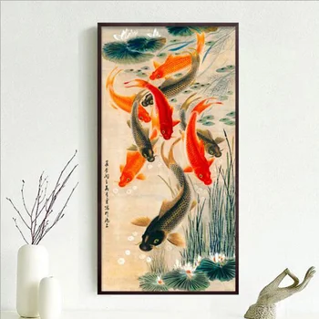 

5d Diy Diamond Painting Cross Stitch Nine Carp Fish Lotus Diamond Embroidery Animals Square/round Diamond Home Decor