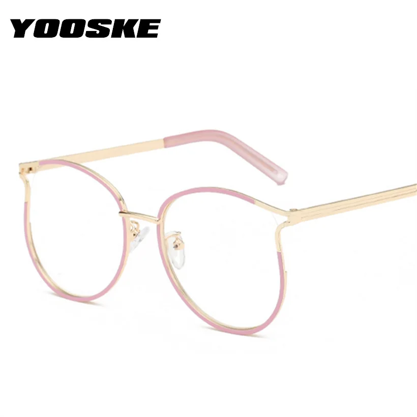 

YOOSKE Cat Eye Glasses Frame Women Metal frame Optical Fashion Eyewear Computer Glasses for Men Transparent HD Lenses Eyeglasses