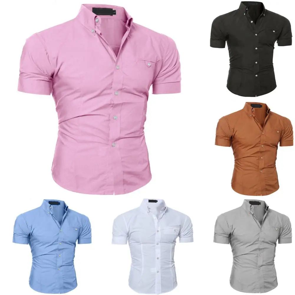 

ZACOO Men Summer Solid Color Short Sleeve Label Shirt