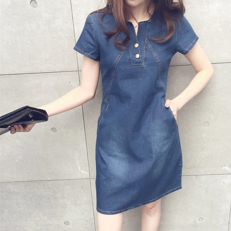 2019 New Vestido De Festa Solid Summer Dress Hot Sale Women Fashion Jean Big Size Lady Slim Short Sleeve Plus Female Vestidos