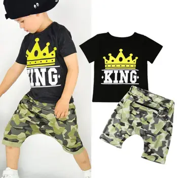 

Toddler Kids Boy Letters Outfits Summer Child Kid T-shirt Tops Camo Pants 2Pcs Outfits Set Clothes