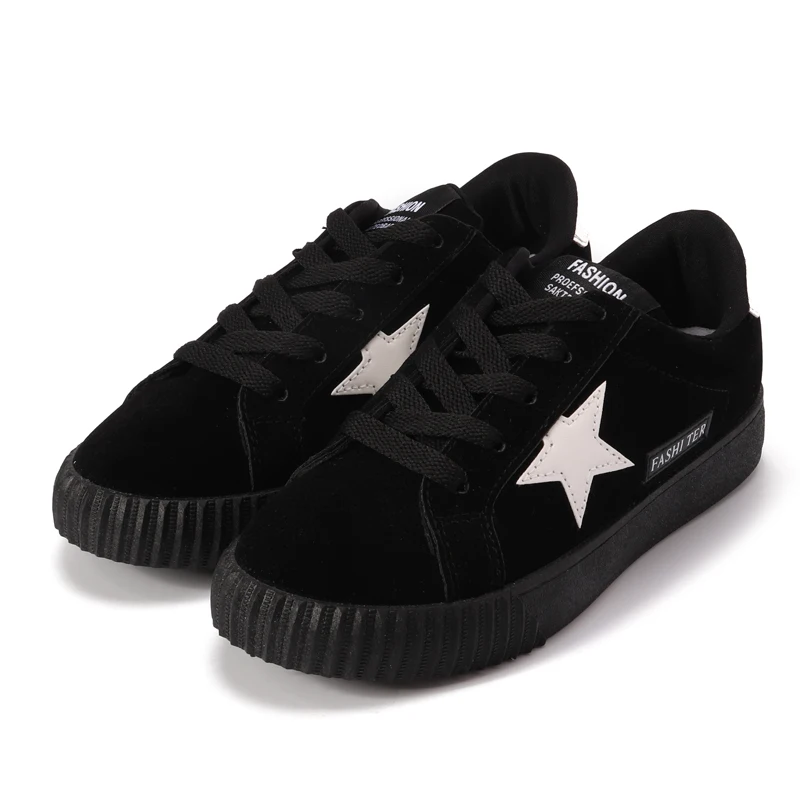 

NIS Women Casual Shoes, Star Decor Lace-up Breathable Sneakers For Female, Spring Autumn Red/Black/Pink Leisure Flat Heel Shoes