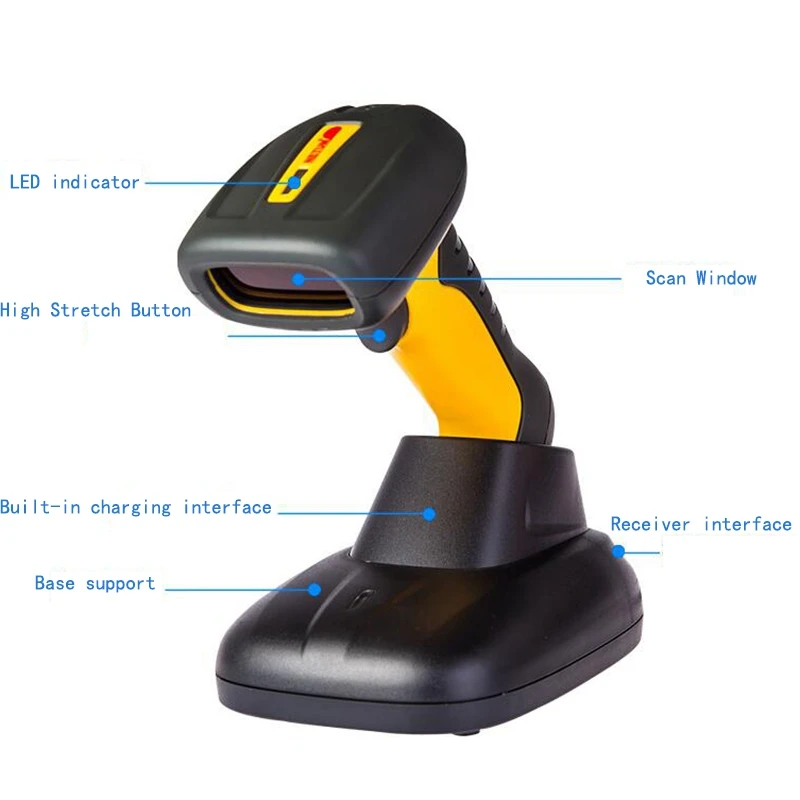 Nt-1205 2D Qr رمز بلوتوث Barocde ماسحة اللاسلكية الباركود ماسحة بار قانون القارئ ل مستودع مع شاحن حامل