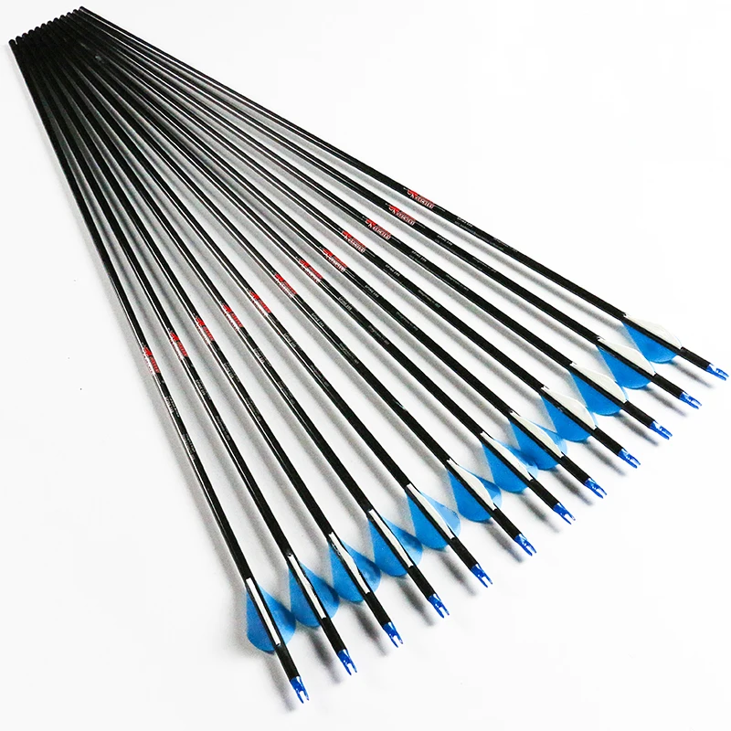 

Linkboy Archery 12PCS Pure Carbon Arrows 2" Vanes Point Tips spine300-800 for Compound Traditional Bow Hunting Shooting