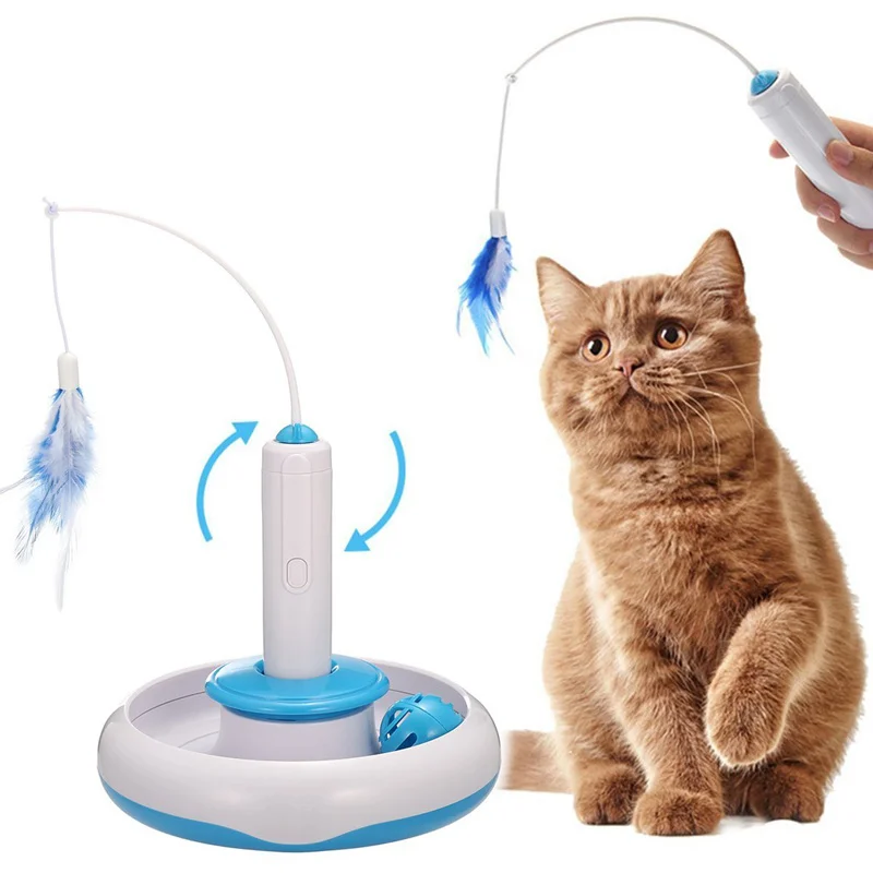 Кошка интерактивные игрушки Электрический повернуть игрушки из перьев спиннинг тизер жезл движения Кот Игрушка автоматизированная