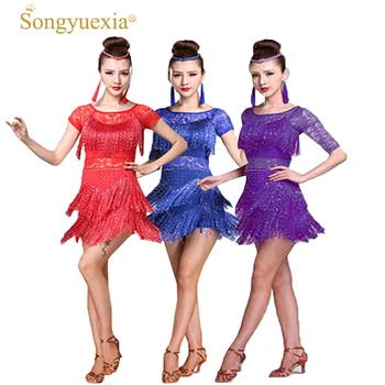 

SONGYUEXIA Adult Latin Dancewear latin dance dress women costume girl latin dance paillettes dress 5colors