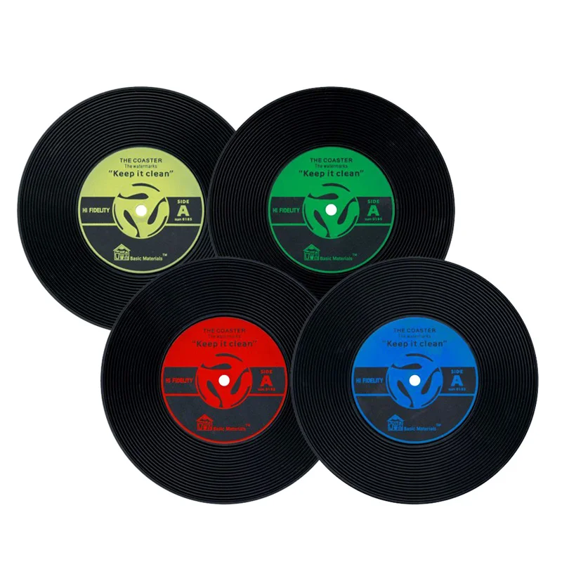

1Pc Retro Drink Coasters Cup Mat Mug Coaster Table Accessories Home Decor Placemat Vinyl Record Coasters for Drinks Table Mats